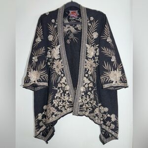 Johnny Was Othilia Embroidered Crane Kimono Cardigan Sweater Floral Cotton Boho